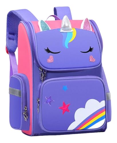 Mochila Escolar Infantil Unicórnio Tamanho Grande Impermeável Cores Vibrantes para Meninas (Lilas)