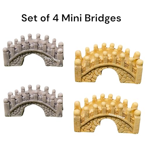 Image of Miniature Resin Bridge Set of 4 for Fairy Garden, Terrarium & Dollhouse | Mini Garden Bridge Decoration for Bonsai, Succulent Pot, DIY Craft & Gift