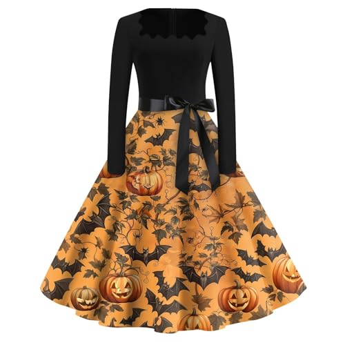 uxxnjfg Halloween Kostüm Damen Party Zombie Gothic Kleid Damen Sexy Gruselig V-Ausschnitt Vampir Kostüm Korsett Feenkleid Vampirkleider Pumpkin Hexe...