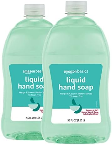 Amazon Basics Liquid Hand Soap Refill, Mango and Coconut Water Scent, Triclosan-Free, 56 Fluid Ounces, Pack of 2