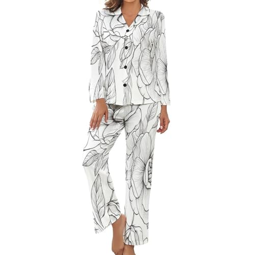 Pyjama femme chic 2 pièces à motif roses élégantes pour des nuits douces