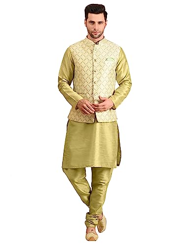 Image of Uri and MacKenzie Men's Silk Blend Kurta Pajama with Designer Ethnic Nehru Jacket /Modi Jacket