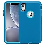 CAFEWICH Defender Case for iPhone XR 6.1'' (2018) - Heavy Duty 3 in 1 Design Rugged Full Body Dustproof Shockproof Bumper Non-Slip Protective Cover [Not Built in Screen Protector],Blue Teal
