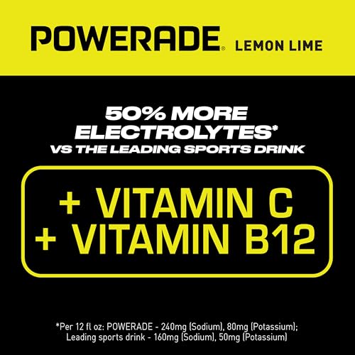 Image of POWERADE Sports Drink, Lemon Lime Electrolyte Drink, 20 Oz (8 Pk) | Sport Beverage Enhanced with Electrolytes | 50% More Electrolytes vs. the Leading Sports Drink (per 12oz serving)*