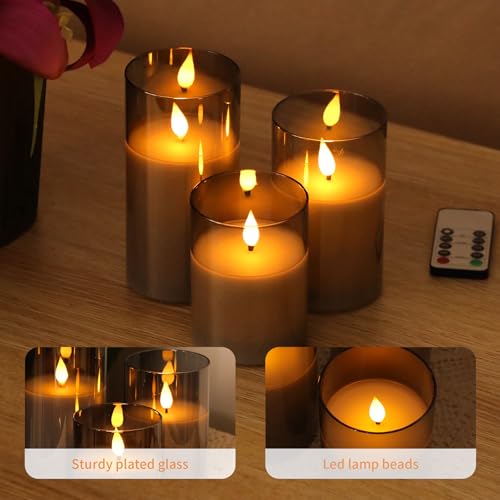 Forever Speed 3 Pack Grey Glass Flameless Candles with Remote Control Timer,Rechargeable Led Candles,USB Candles,Led Candles Flickering for Camping,Weddings Home Christmas Decoration - Image 3