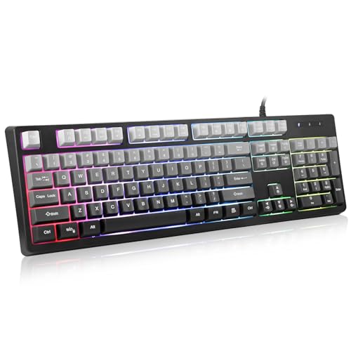 HUO JI Wired Gaming Keyboard with Rainbow LED Backlit, Floating Keys,...