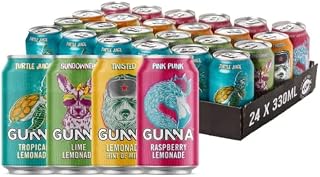 Gunna, Variety Pack of Soft Drinks, 24 Cans, Sparkling Soft Drinks and Perfect Mixer, Lemonade, Tropical, Raspberry, Lime Flavours, 330ml x 24