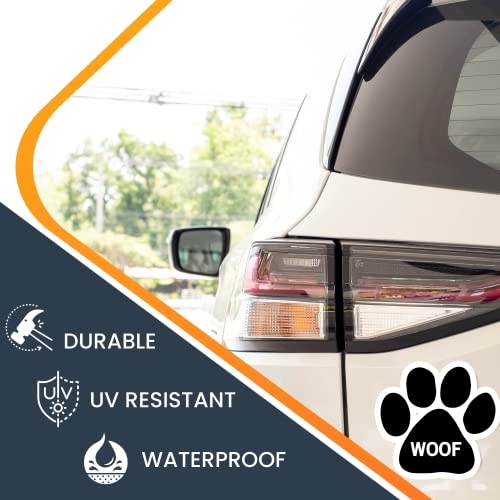 Image of Woof Pawprint Car Magnet 5 Inch, Dog Lover Gift | Heavy duty magnetic decal for car, truck, SUV or fridge, full color UV printed