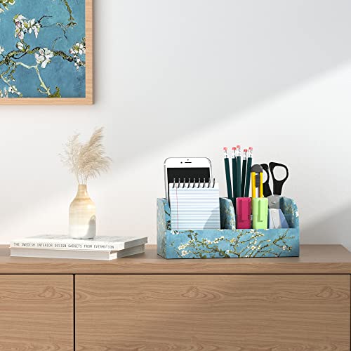 Qielizi Pu Leather Supply Organizer,Remote Control Holder Multifunctional Office Stationery Storage Box Organizer,Pencil Holders Organizers Table Top Desktop Desk Accessories(1-Peach Blossom) #TOP6