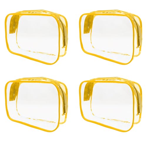 WINCUR Kulturbeutel, transparent, PVC, wasserdicht, Reise-Make-up-Tasche, Organizer mit Reißverschluss, transparente Kosmetiktasche für Damen und Herren, 4 Stück, Gelb 24,5 x 18,5 x 6 cm