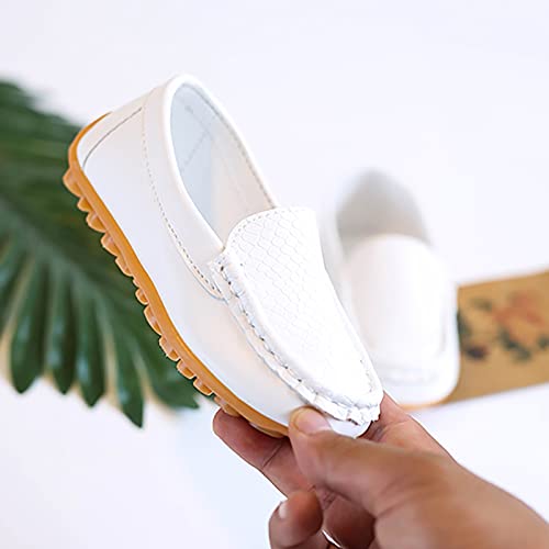 Toddler Little Kid Boys Girls No Slip On Loafers Dress Flat Shoes Soft Suede Leather Flat Boat Shoes Loafer (White, 29)2
