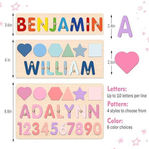 Image of Name Puzzle for Kids Personalized, Baby Easter Basket Stuffers, Montessori Toys for 1 2 Year Old Boy Girl Birthday Easter Gifts, Personalized Alphabet Shape Puzzles for Kids