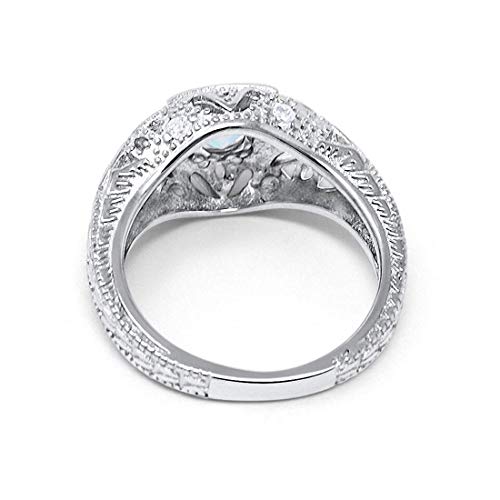 Blue Apple Co. Art Deco Ring Round Cubic Zirconia Leaf Filigree Design Split Shank Twisted Band Bridal Statement Wedding Engagement Rings For Women 925 Sterling Silver Gifts For Her3