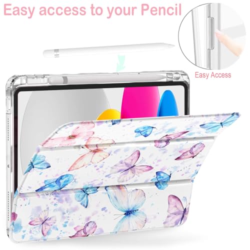 Feams Case for iPad (A16) 11th Generation 11 Inch 2025, iPad 10th Generation 10.9 Inch 2022, Slim iPad A16 Case Clear Back Cover with Pencil Holder & Auto Sleep, Pink Blue Butterflies by Feams - Image 5