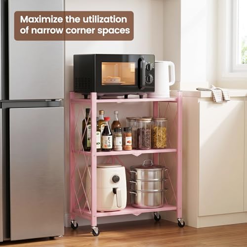 Étagère pliante 3 niveaux rose ALANNG pour rangement maison
