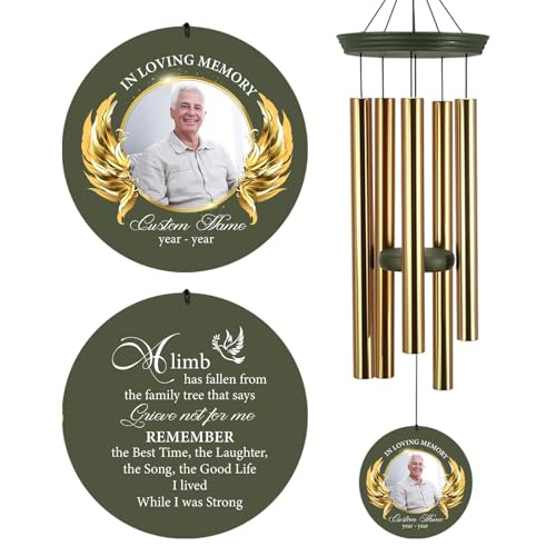 Image of Personalized 30 /36 inch Memorial Wind Chimes for Outside, Sympathy Gifts Wind Chime for Loss of Loved One, Beautiful Decor with Deep Tone, Ideal for Funeral, Remembrance & Bereavement, Produced in Texas