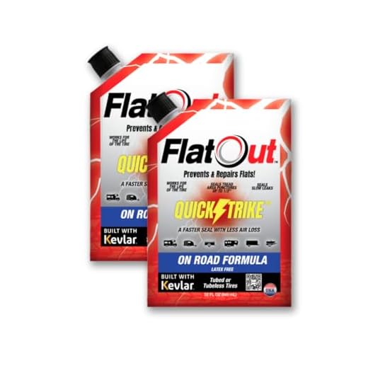 FlatOut QuickStrike Tire Sealant On Road Formula - Prevent Flat Tires, Seal Leaks, Contains Kevlar, 32-Ounce Bag, 2-Pack