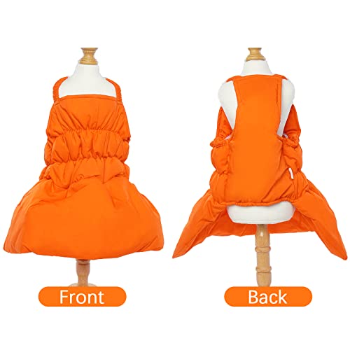 Warm Dog Cotton Vest Winter Pet Dresses, Dog Quilted Suspender Dress For Female Dogs Girls, Cold Weather Dog Clothes Apparel, Orange Puppy Skirt Costumes For Christmas Halloween Birthday Theme Party #TOP7