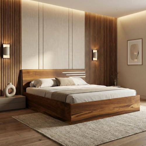 Bharat Lifestyle Amsterdam Engineered Wood Queen Size Bed Without Storage | Brown Finish | Wooden Double Bed for Bedroom & Living Room | Knock Down Delivery | 1 Year Warranty | 72x60 Mattress Size