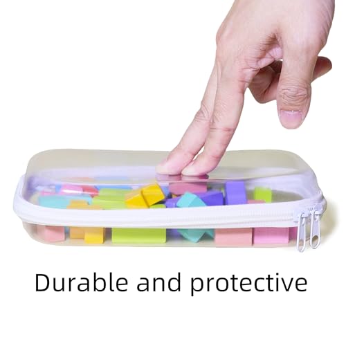 Image of 2-Pack Clear Hard Shell Zipper Case, Large & Small, Transparent, Durable Plastic, Ideal for Building Blocks, Puzzles, Cosmetics, Stationery