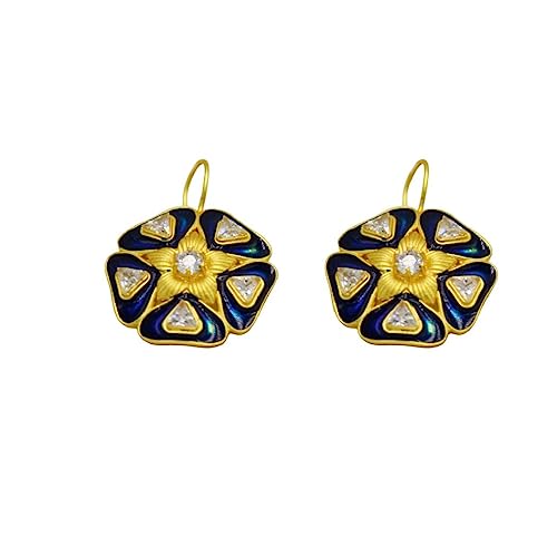Boucles d'oreilles fleur émaillées pour femme en laiton plaqué or bijoux rétro fait main