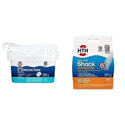 HTH 3" Chlorine Tabs Ultra Swimming Pool Sanitizer and HTH Shock Advanced Swimming Pool Shock Treatment | Cal Hypo Formula