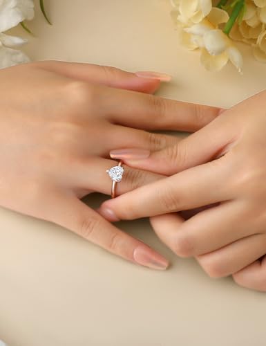 Elspeth 925 Sterling Silver Engagement Ring for Women, Heart Shaped 1.5CT Cubic Zirconia Halo Wedding Promise Ring Size 6.5 — view 4