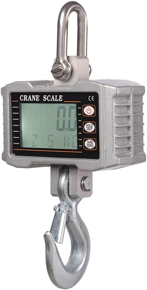 Mini Digital Crane Scale Stainless Steel Industrial Heavy Duty Hanging Scale LCD Display for Industrial Farm Hunting Postal (Silver 1000kg/0.5kg) (Silver 1000kg/0.5kg)