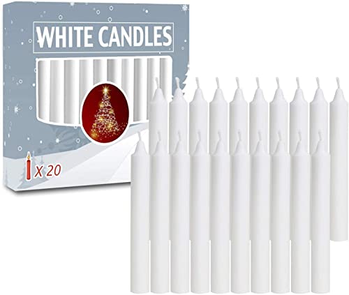 20 pcs Candles for Christmas Tree - Chime Decorations - Christmas Pyramids Carousel - Magic Ritual Spell - 4-inch X 0.5-inch Diameter (20 pcs, White)