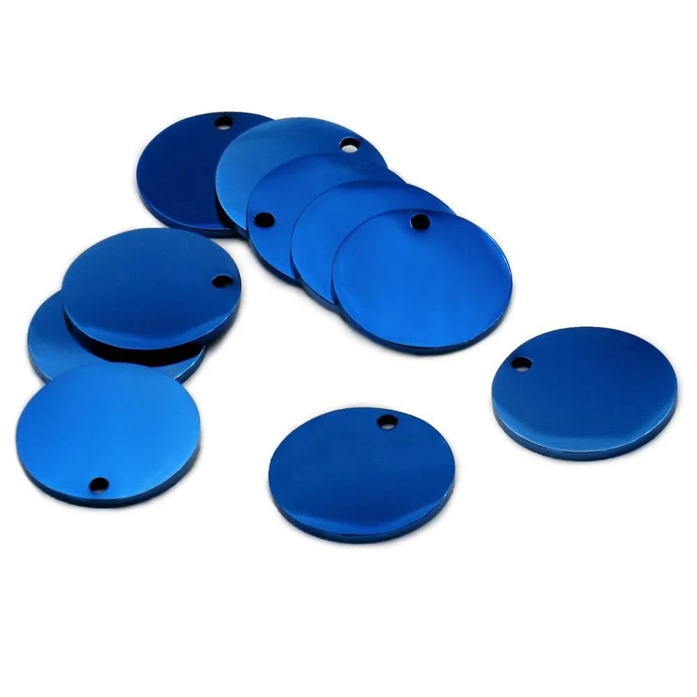 Wholesale Lot de 100 pendentifs ronds vierges en acier inoxydable pour animal domestique, plaque d'identification pour animal domestique, bleu, 35 mm