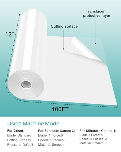 Lzerking Heat Transfer Vinyl White Htv Matte-12 x100ft Iron On Vinyl Roll for Cricut/Cameo Bundle, DIY Shirts, Bags, Socks, Shoes, Pillow and Other Frabic - Easy to Cut & Weed - Thumbnail 2