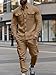 Men's Fleece Cargo Jacket Tracksuit Set 2 Pieces Solid Color Long Sleeve Button up Jacket and Cargo Pants Set Khaki