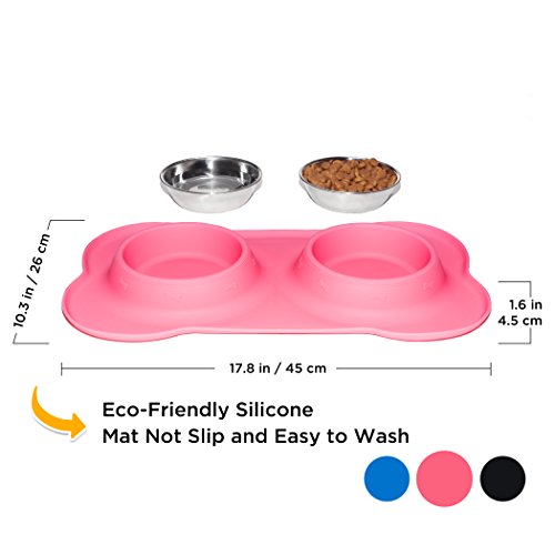 image for KEKS Dog Bowls Set of 2 Stainless Steel Bowls with Non-Skid & No Spill