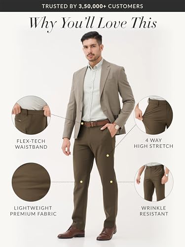 Image of The Pant Project Luxury PV Lycra Stretchable Formal Pants for Men | Stylish Relaxed Fit Men's Wear Trousers for Office or Party | Mens Fashion Dress Trouser Pant