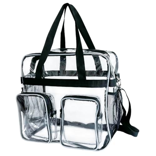 12x12x6 Versatile Clear Crossbody Tote Bag, Front Pocket & Detachable Shoulder Strap,Premium Stadium-Approved Design for Parties Concerts, Sports Events, Travel