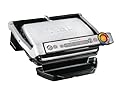 T-fal OptiGrill Stainless Steel Electric Grill Indoor 4 Servings 6 Automatic Cooking Modes, Intelligent grilling rare to well-done, Nonstick Removable Plates, Dishwasher Safe, Panini Press, Silver