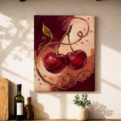 Lienzo decorativo de cerezas para dar vida y color rústico a tu cocina