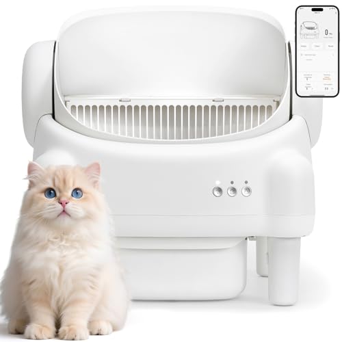 ovesong Automatic Cat Litter Box,Self Cleaning Litter Box for Multiple Cats with Open Top Design, App Control, Safety Protection, Ultra-Quiet，Easy Setup，Gray