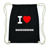 100% Baumwolle JOllify HARZGERODE Hipster Turnbeutel Tasche Rucksack aus Baumwolle - Farbe: schwarz – Design: I Love- Ich Liebe - Farbe: schwarz