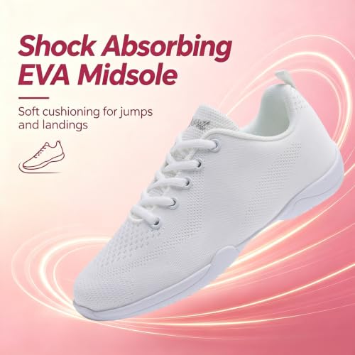Image of Youth Cheer Shoes Girls White Cheerleading Shoes Dance Athletic Training Breathable Fabric Dancing Lightweight Competition Comfortable Sport Kids Girls Cheer Sneakers