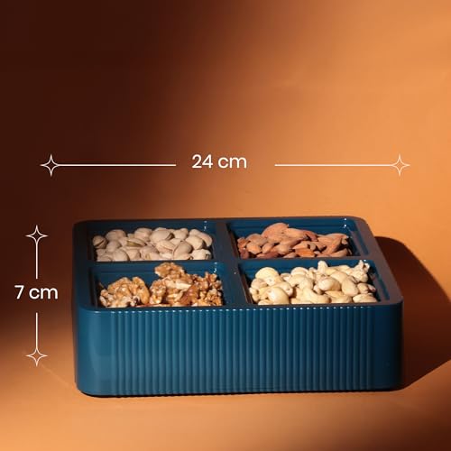 Image of Selvel Global Square Dryfruit Box with 4 Compartments | Airtight Multi-Purpose Storage Box with Tray & Lid | Ideal for Diwali Gifting | 500ml Each | BPA-Free (Emerald Green)