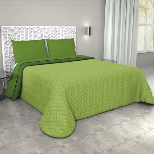 PASSION - Copriletto Trapuntino primavera-estate tinta unita double face 100% poliestere e 100% MADE IN ITALY (Verde scuro/Verde chiaro, Singolo)