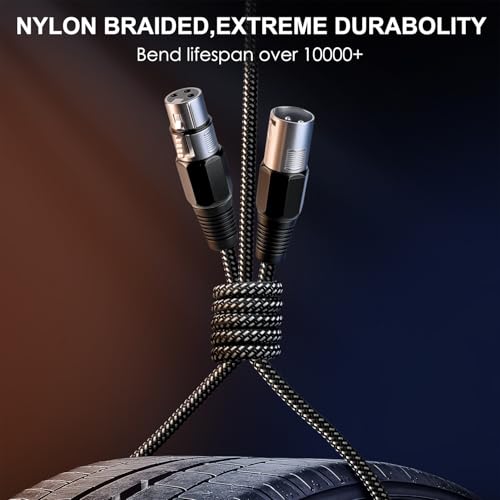 KINXIYU XLR Cable 6 FT/4 Pack, Microphone Cable 3 Pin Nylong Braided Balanced XLR Male to Female Heavy Duty Mic Patch Cords (Pure Copper Conductors)