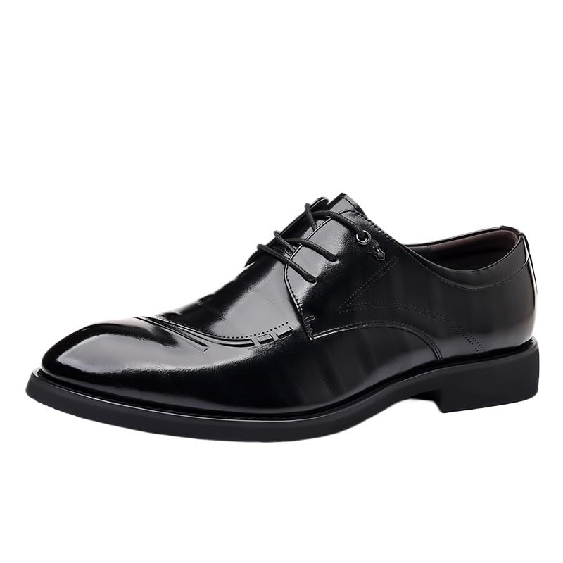 Oxford Dress Shoes for Men Leather Office Heel Non Slip Anti-Slip Low Top Rubber Sole Shoe Evening Fashion Lace Up Breathable