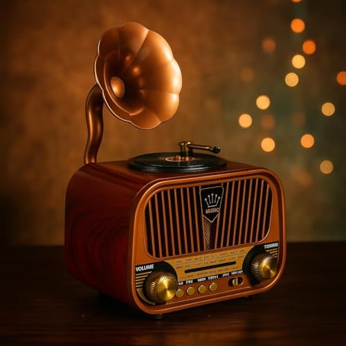 Image of FM Radio with Bluetooth Speaker with Powerful Sound | Vintage Style | Music Player | USB Charging | AUX, SD Card, USB Input | New-Vintage