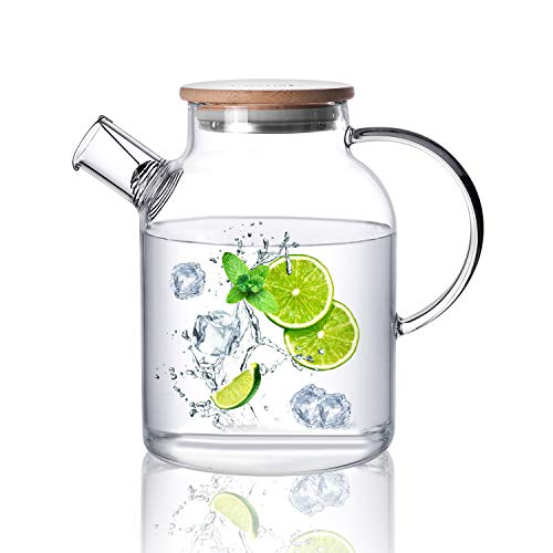 CnGlass Glass Teapot Stovetop Safe,50.7oz Clear Glass Pitcher with Removable Filter Spout for Loose...