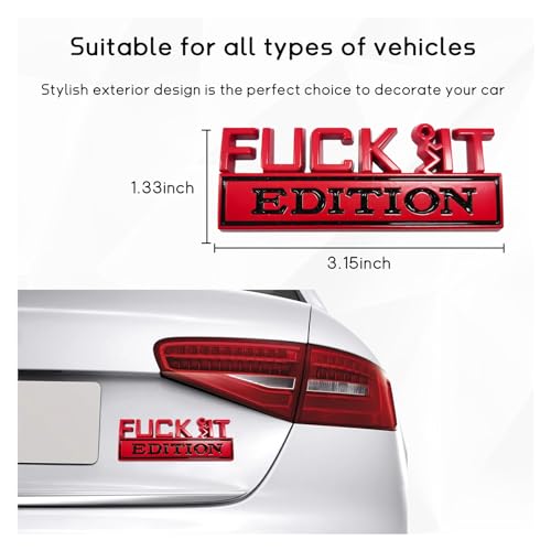 Image of Dickno Fuck It Edition Emblem for Car, Auto Fender Bumper Decoration Stickers, Vehicle 3D Side Fender Rear Trunk Decal Badge, Universal Exterior Accessories for Car Truck SUV (Red & Black)