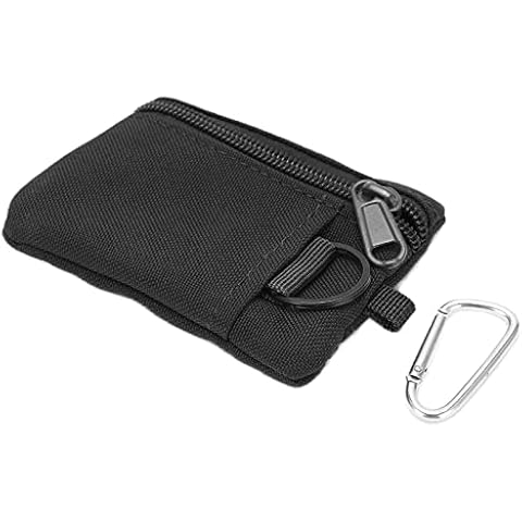 Sumoo Outdoor EDC Molle Pouch, Coin Purse with Carabiner, Military Small Wallet Men's Waist Bag for Sports Hiking Camping Outdoor Activities, Black Cover
