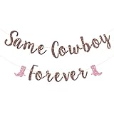 Talorine Same Cowboy Forever Banner, Country Western Bachelorette, Funny Bridal Shower Decorations, Brown Glitter