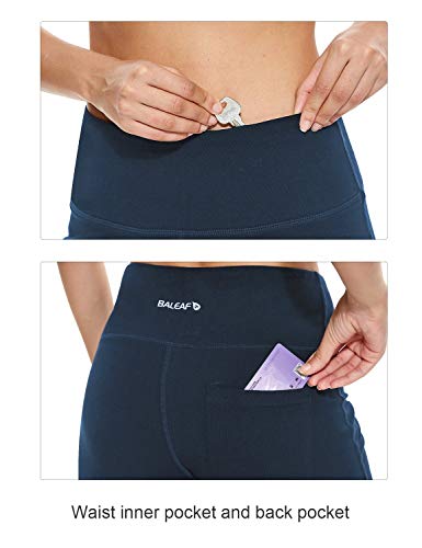 baleaf Pantalon De Yoga Long en Coton pour Femme, 76cm Leggings Sportswear Running Fitness Pilates avec Poches Bleu Marine, L – vue 5